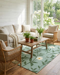 Ivory Daisy Vine Pattern Green Rug