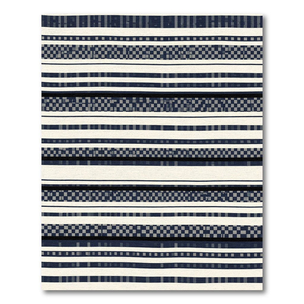 Cream and Navy Striped Checkerboard Rug