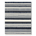 Cream and Navy Striped Checkerboard Rug