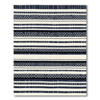 Cream and Navy Striped Checkerboard Rug