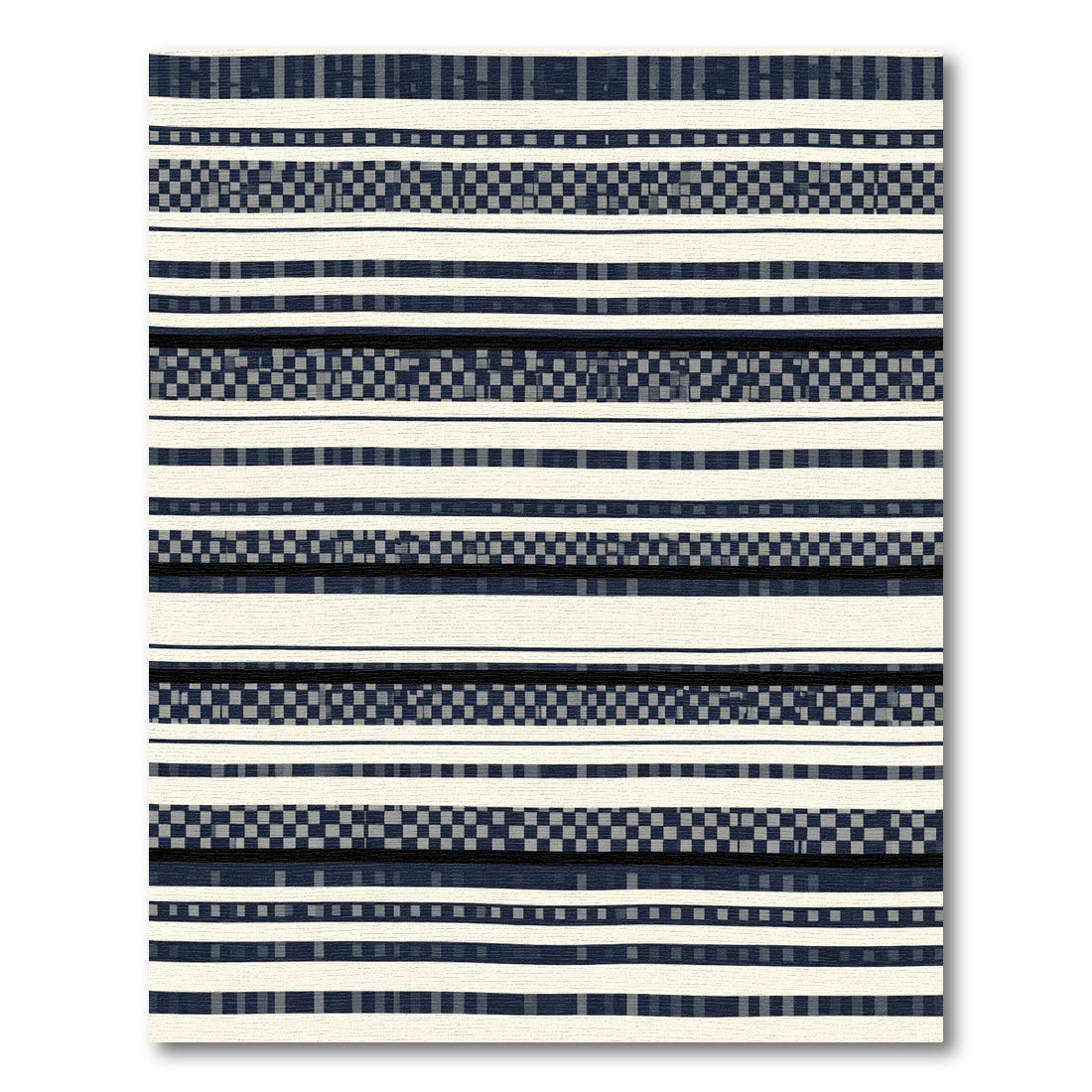 Cream and Navy Striped Checkerboard Rug