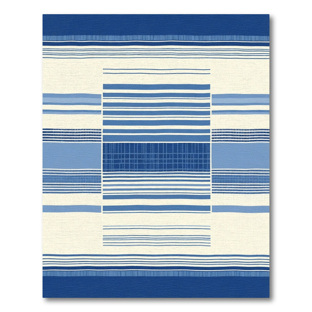 Navy White Blue Geometric Stripe Composition Rug