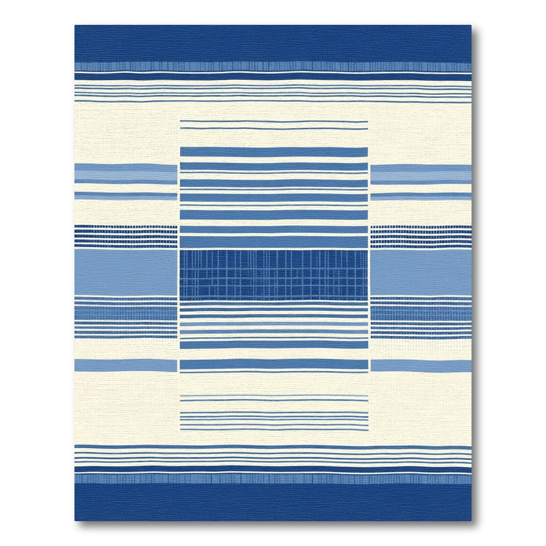 Navy White Blue Geometric Stripe Composition Rug
