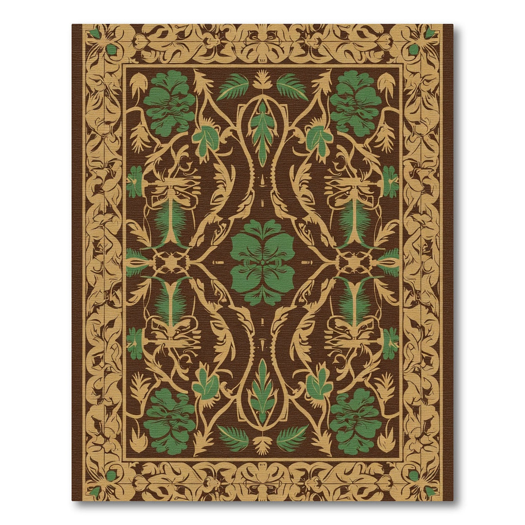 Brown Green Floral Vine Medallion Rug