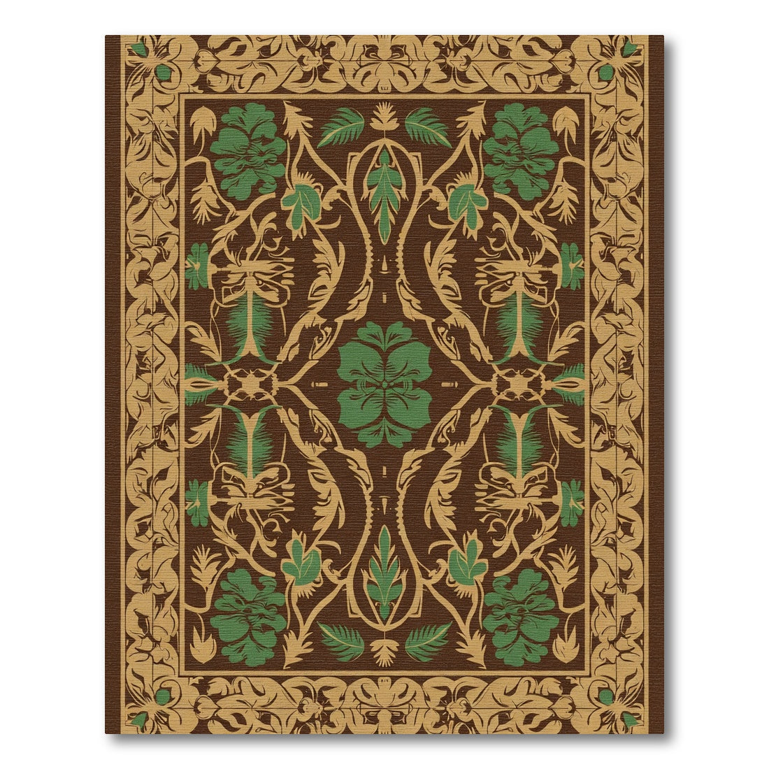 Brown Green Floral Vine Medallion Rug