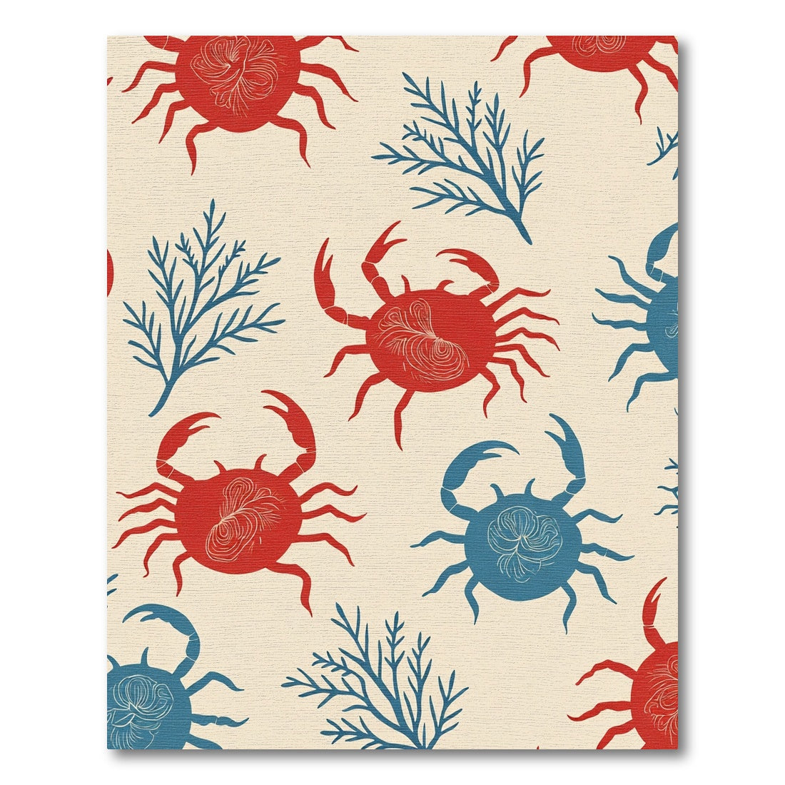 Red Blue Crab Coral Pattern Rug