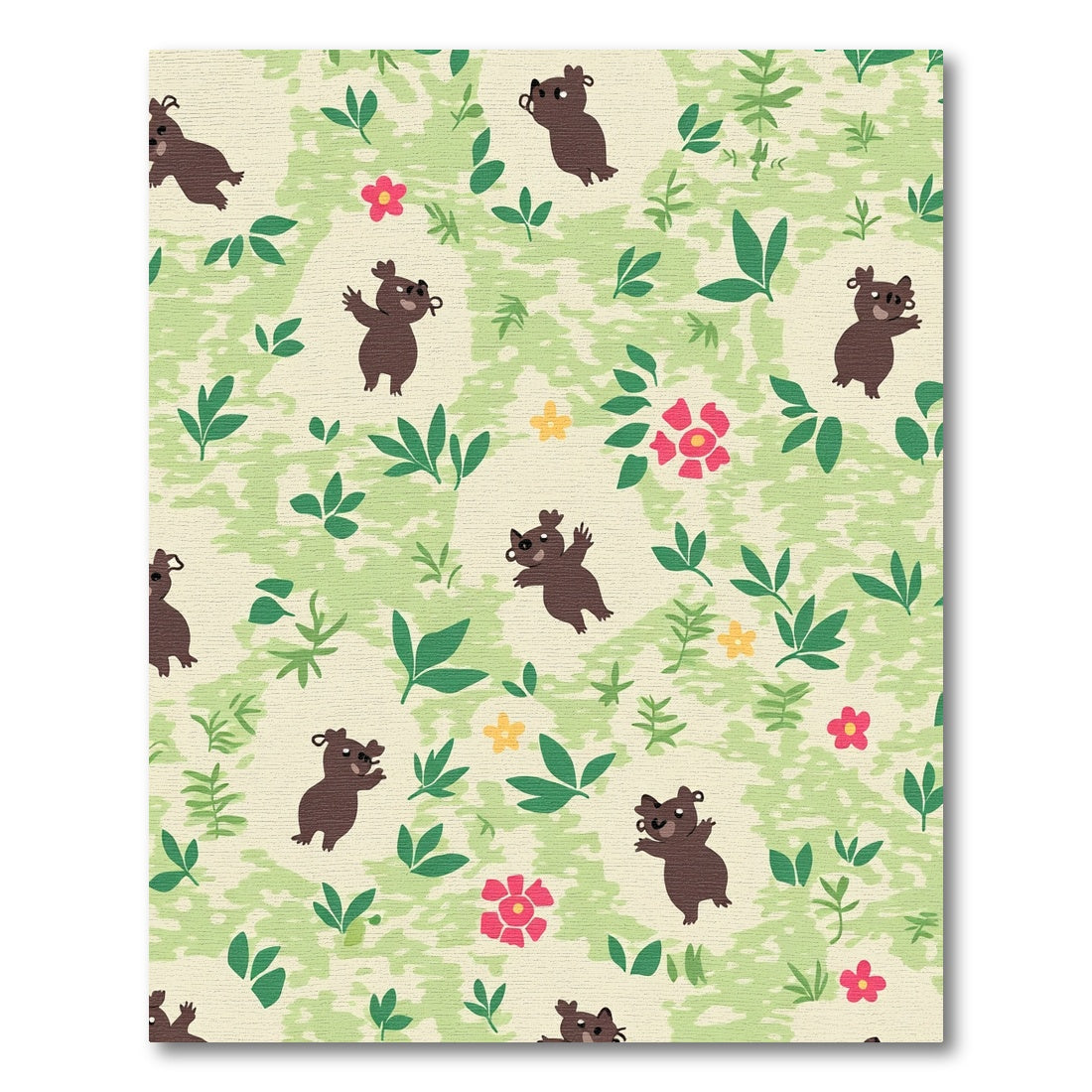 Cute Brown Bear Meadow Flowers Rug