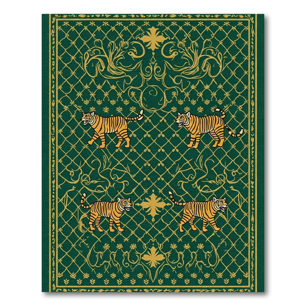 Emerald Green Golden Tiger Regal Frieze Rug