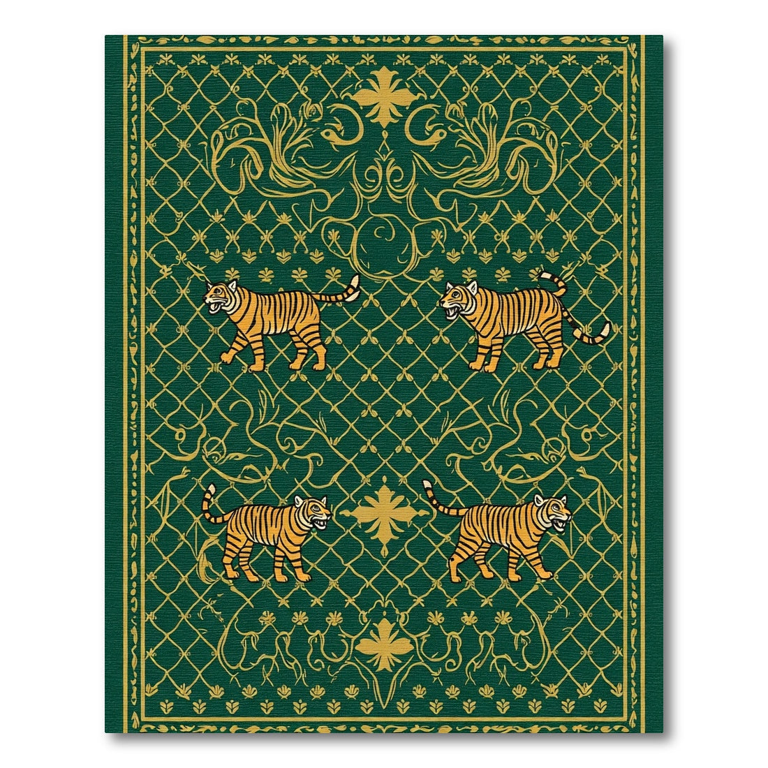 Emerald Green Golden Tiger Regal Frieze Rug