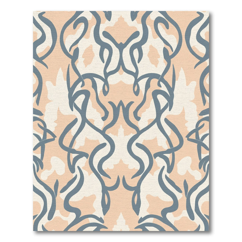 Contemporary Slate Blue And Peach Swirl Rug