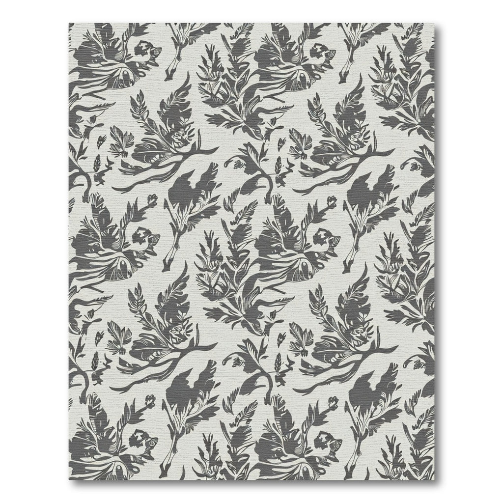 Drawn Dark Floral Branches Arrangement Rug