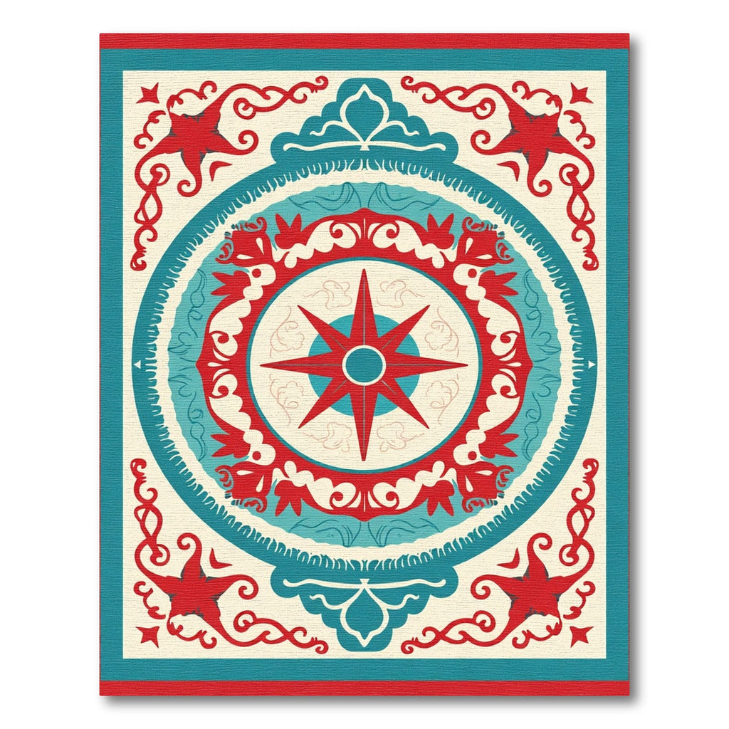 Crimson Teal Starburst Medallion Rug