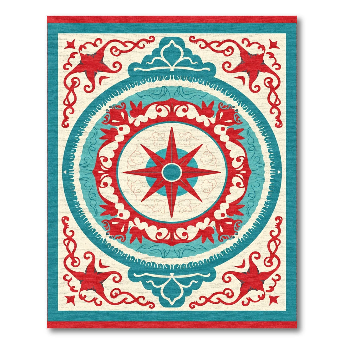Crimson Teal Starburst Medallion Rug