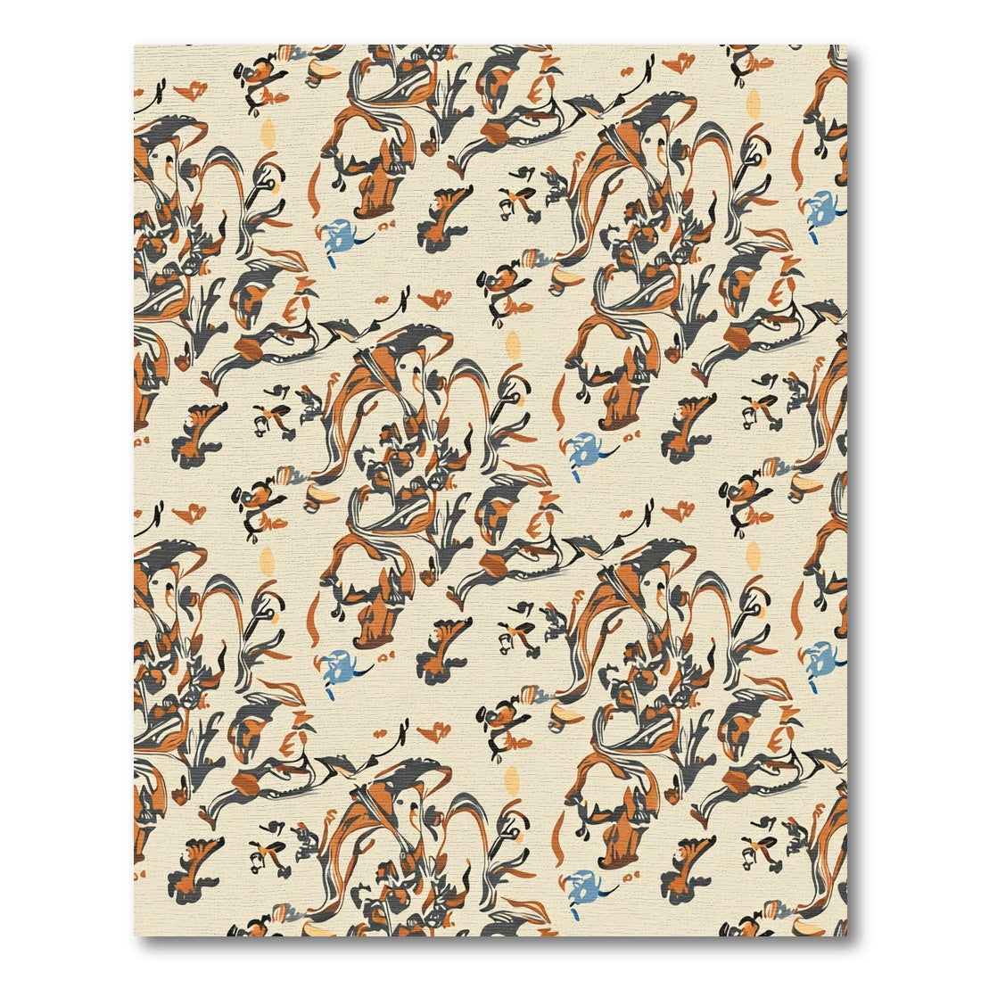 Creme Orange Gray Abstract Floral Swirls Rug