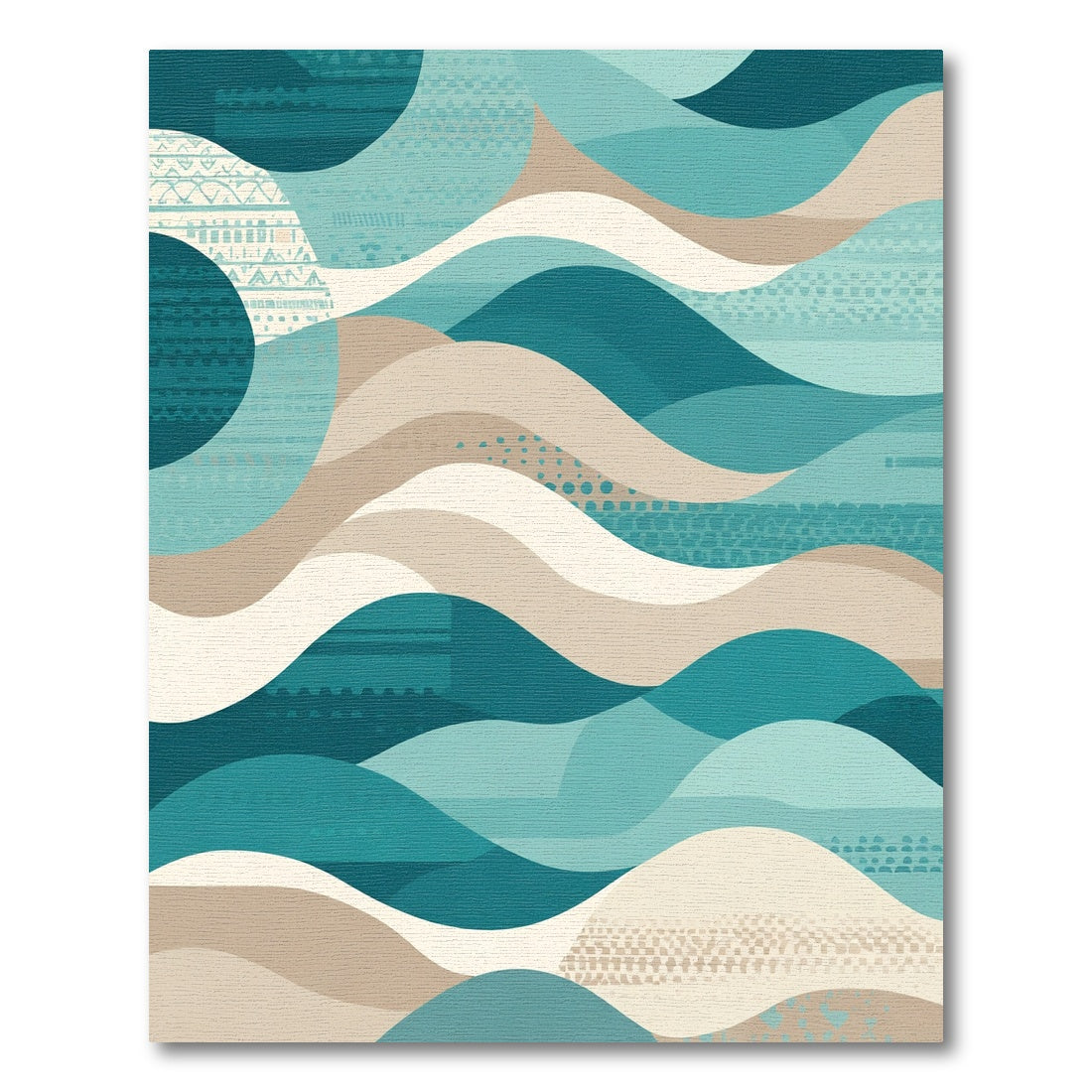 Modern Teal Tan Wave Layers Rug
