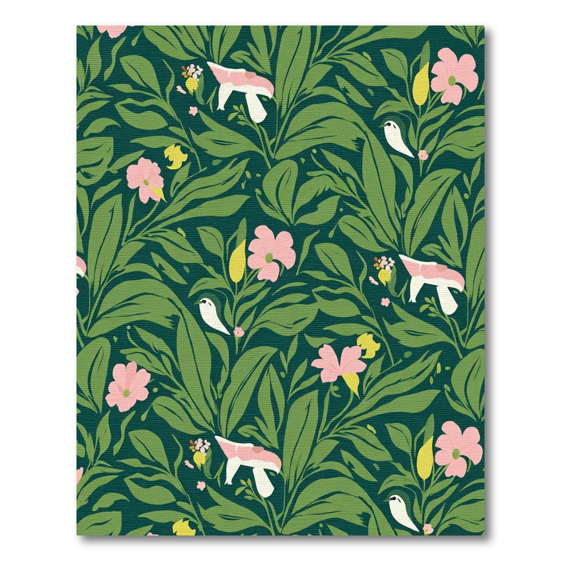Whimsical Pink Floral Green Leaf Birds Rug