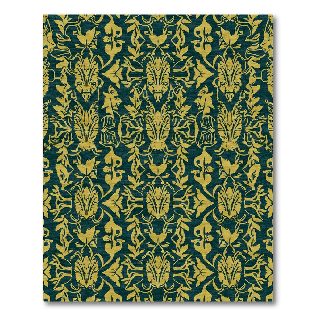Gilded Teal Damask Floral Flourish Rug