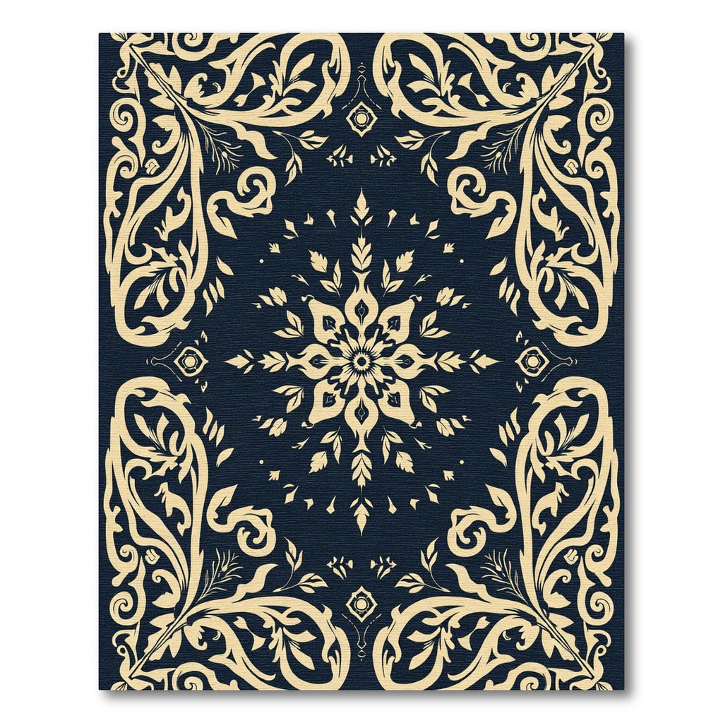 Cream Floral Medallion Navy Rug