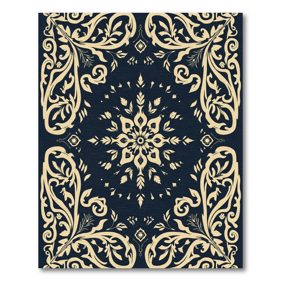 Cream Floral Medallion Navy Rug