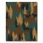 Woodland Elk Pine Forest Silhouette Rug