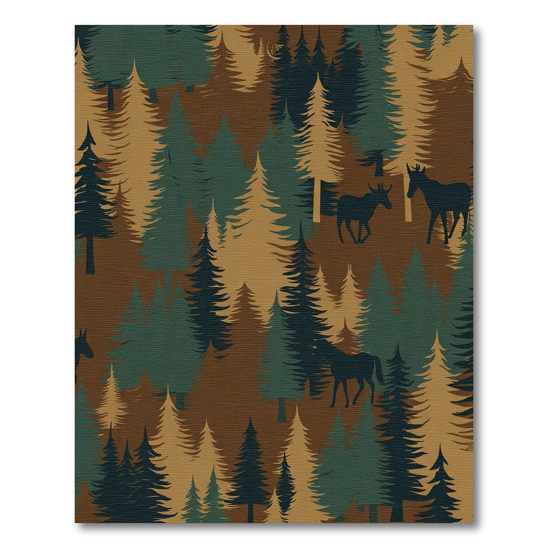 Woodland Elk Pine Forest Silhouette Rug