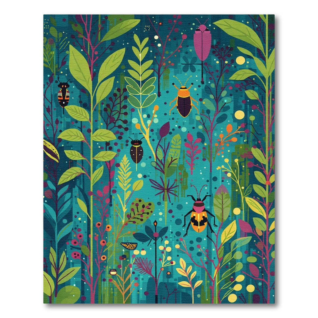 Whimsical Coral Beetle Botanical Garden Rug
