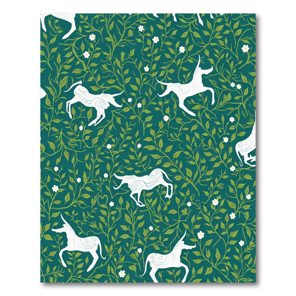 White Unicorn Floral Emerald Garden Rug