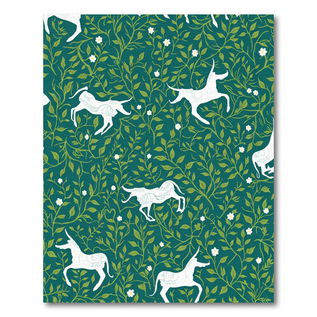 White Unicorn Floral Emerald Garden Rug