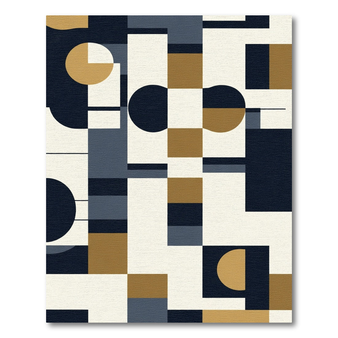 Navy Gold Abstract Geometric Rectangles Rug