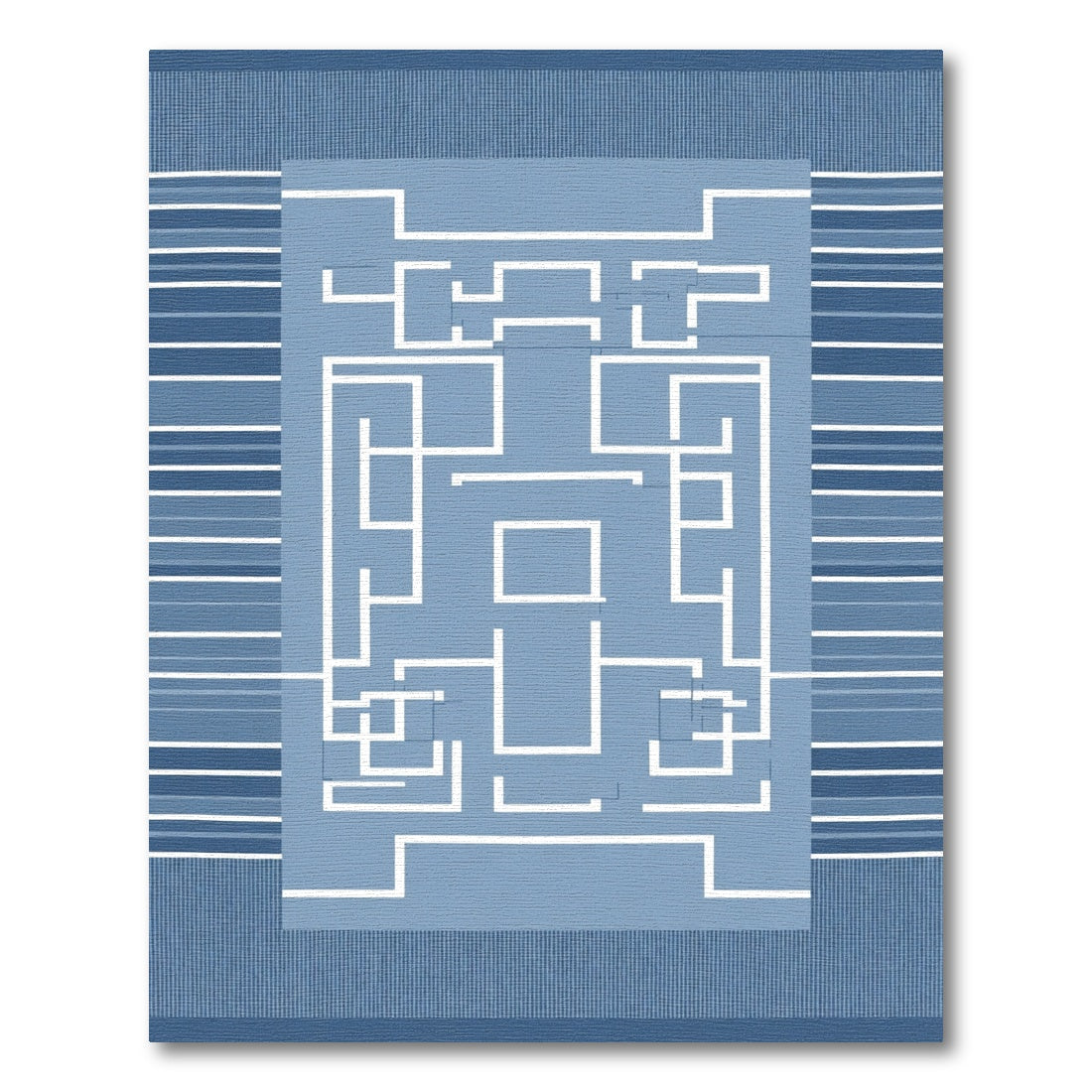 Blue Geometric Labyrinth Abstract Rug