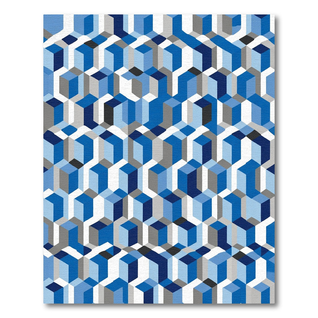 Blue Gray Geometric Cubic Illusion Rug