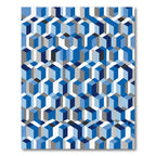 Blue Gray Geometric Cubic Illusion Rug