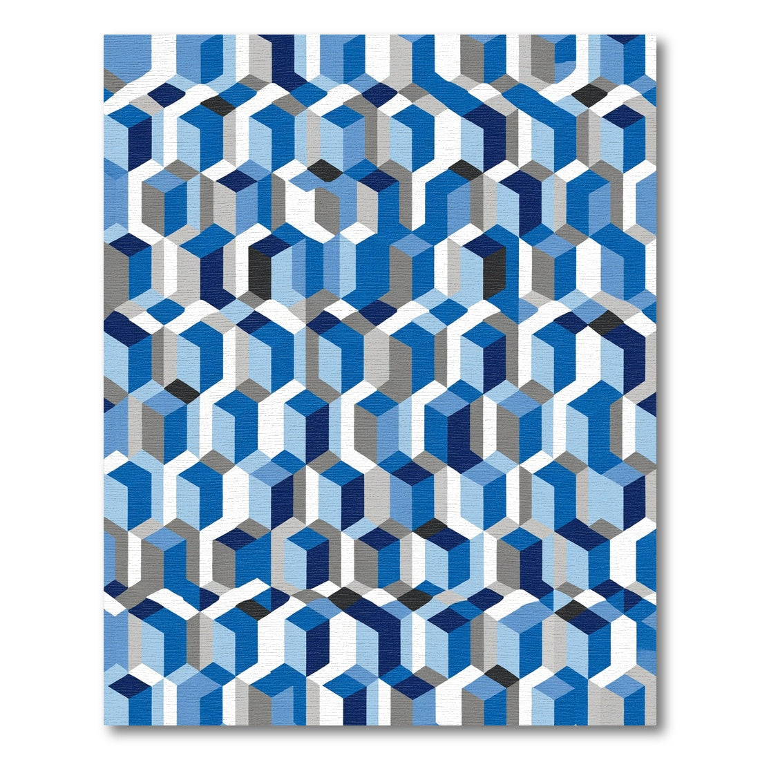 Blue Gray Geometric Cubic Illusion Rug
