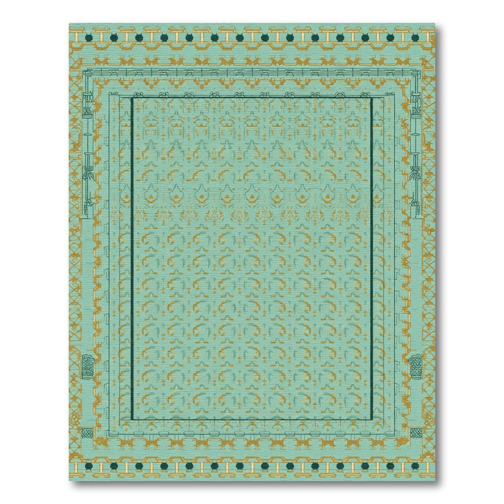 Teal Gold Geometric Arch Border Rug