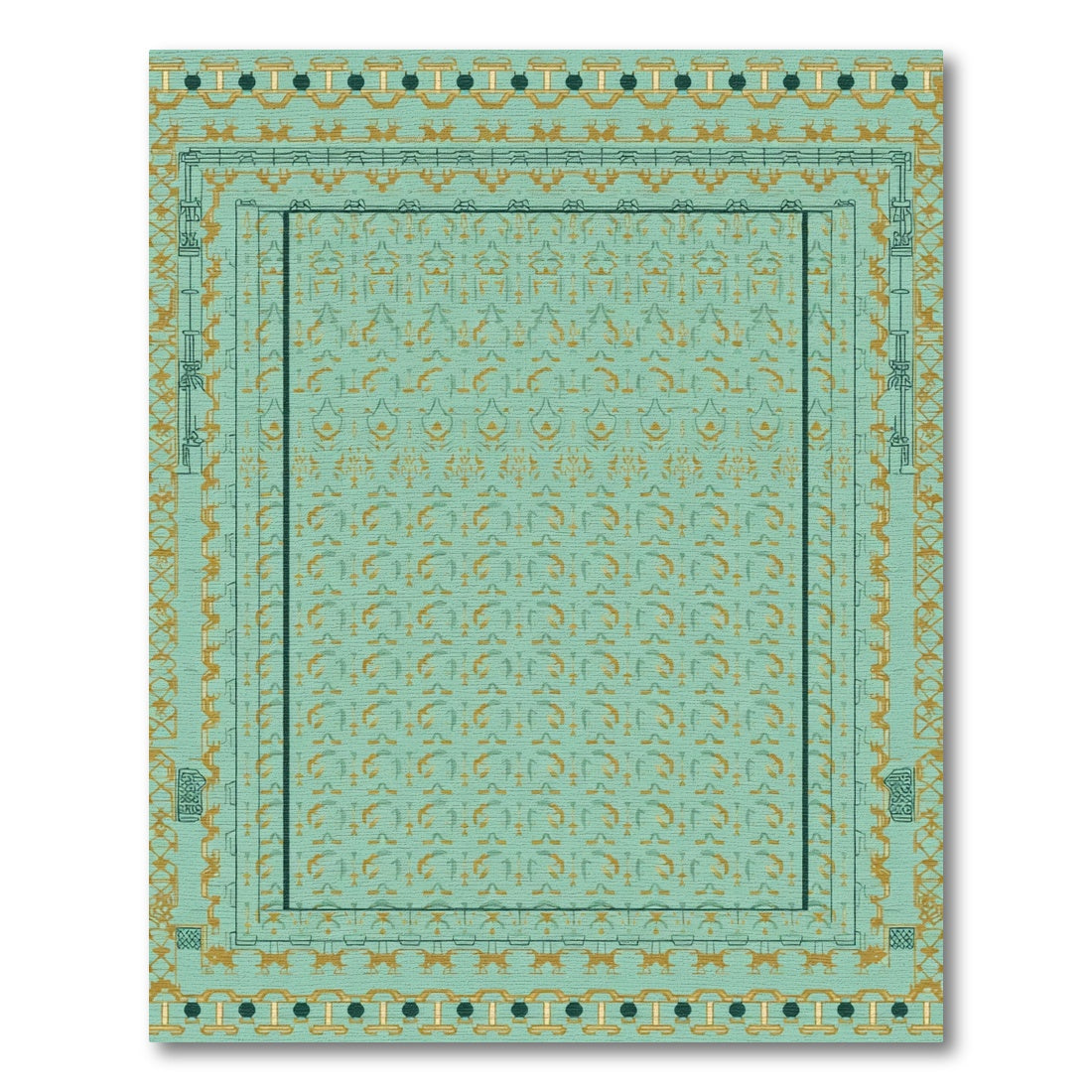 Teal Gold Geometric Arch Border Rug