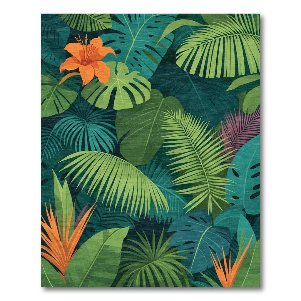 Tropical Jungle Green Orange Floral Foliage Rug