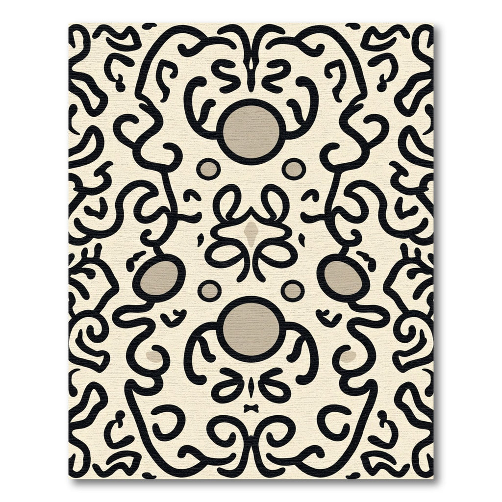 Cream Black Curled Abstract Figures Rug