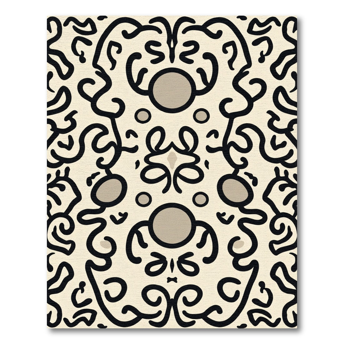 Cream Black Curled Abstract Figures Rug