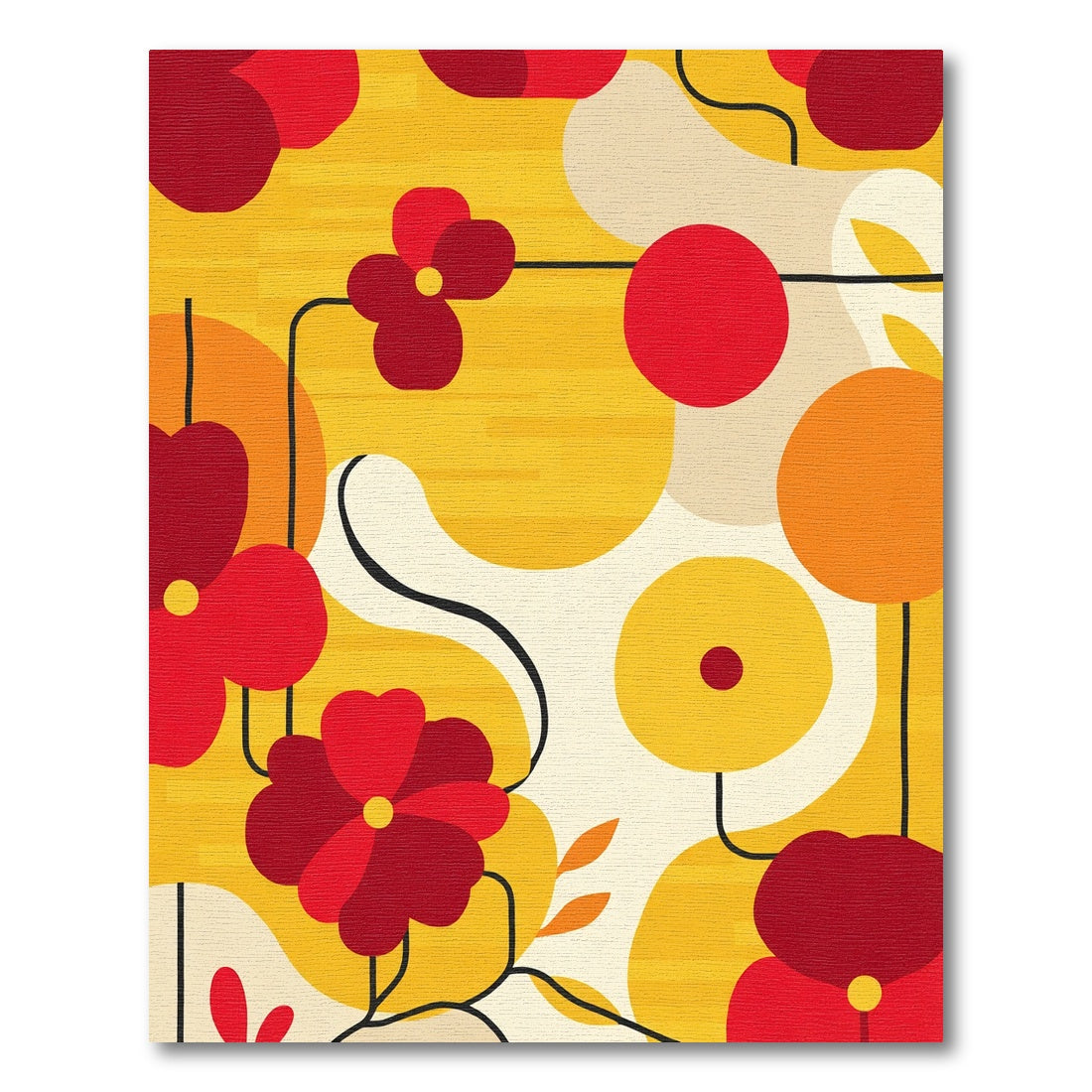 Bold Red Yellow Floral Abstract Rug
