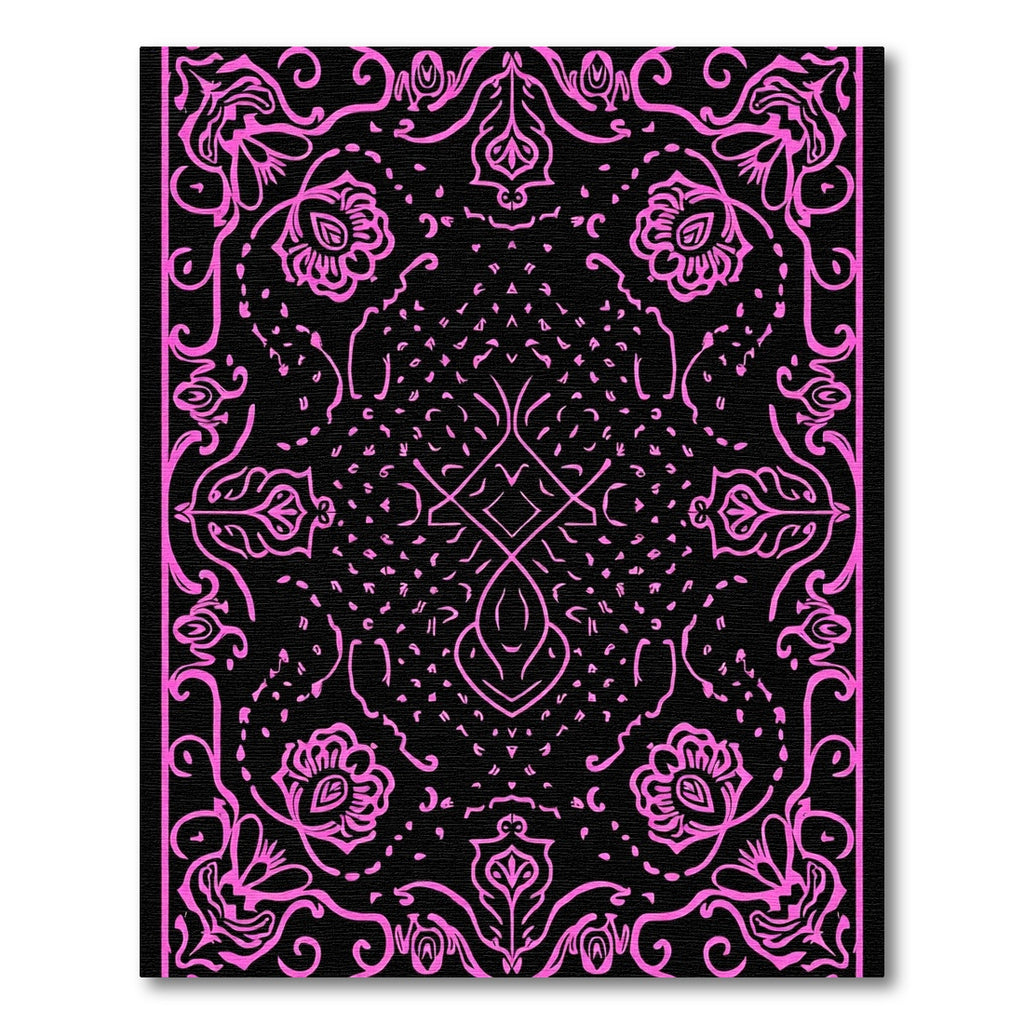 Vibrant Pink Floral Medallion Black Rug