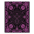 Vibrant Pink Floral Medallion Black Rug