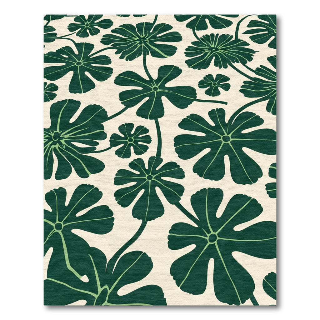 Dark Green Leafy Vine Pattern Rug