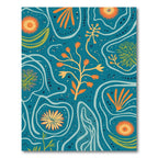 Aqua Orange Floral Abstract Wave Rug