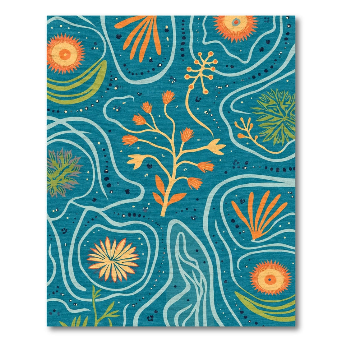 Aqua Orange Floral Abstract Wave Rug