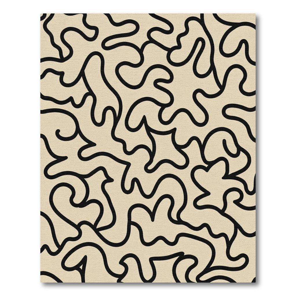 Cream Black Organic Continuous Line Art Rug