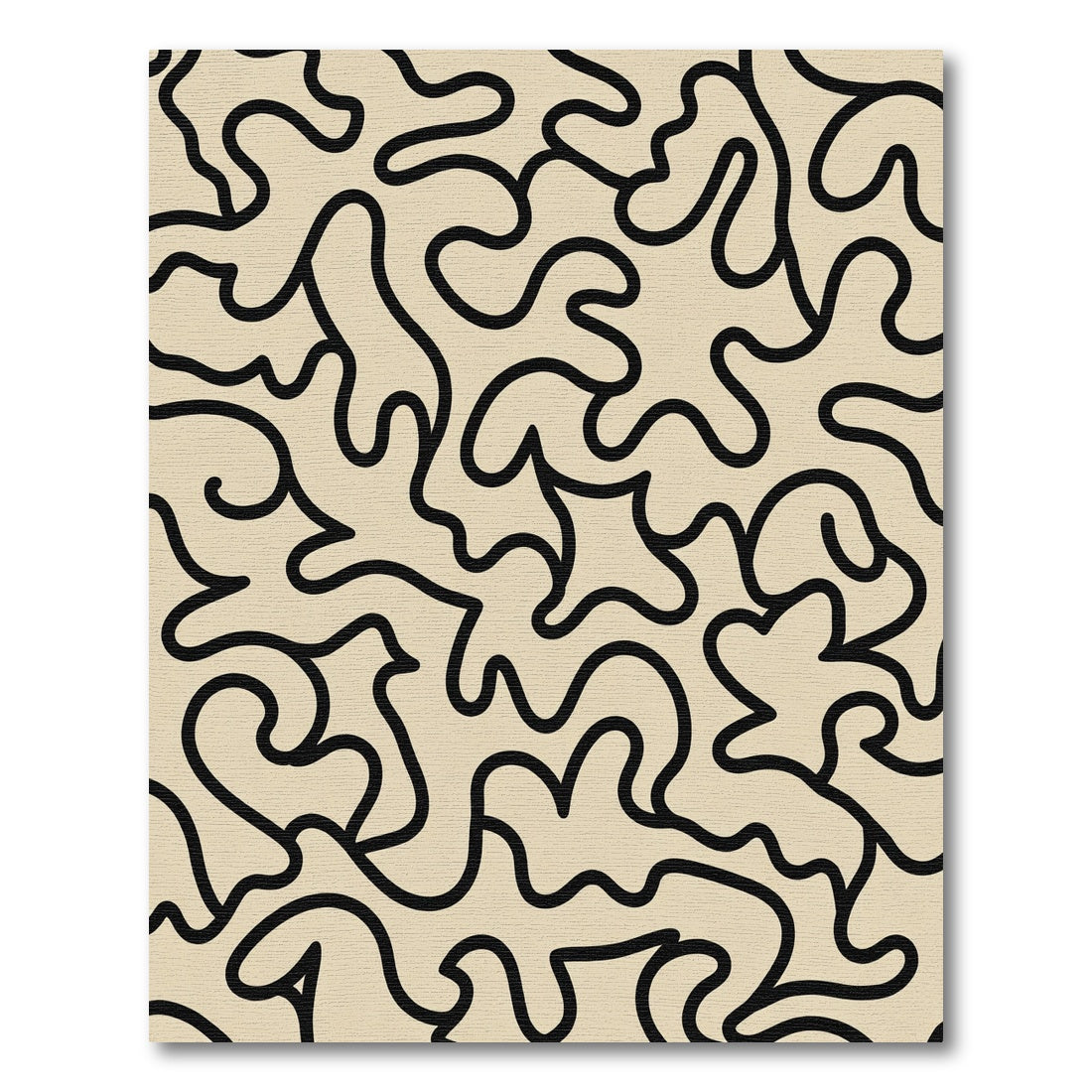 Cream Black Organic Continuous Line Art Rug