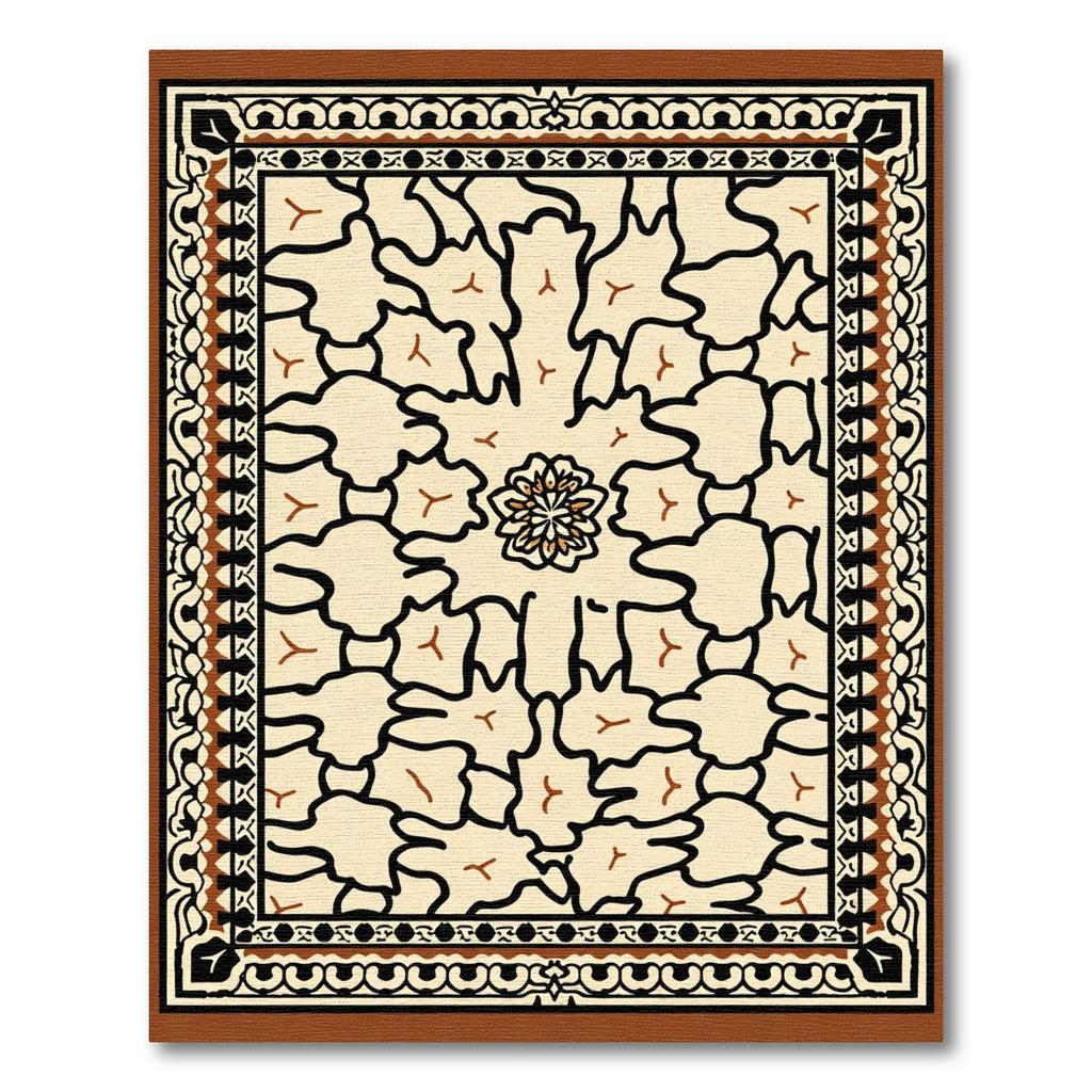 Cream Black Floral Medallion Border Rug