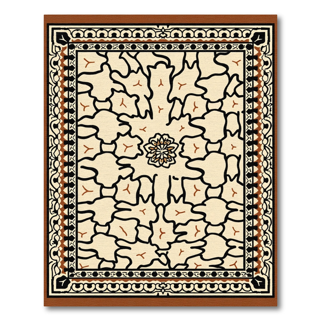 Cream Black Floral Medallion Border Rug