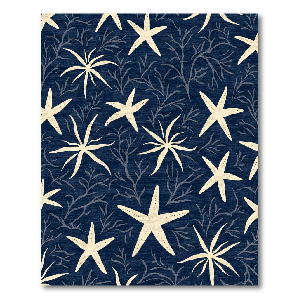 Cream Starfish Upon Navy Coral Rug