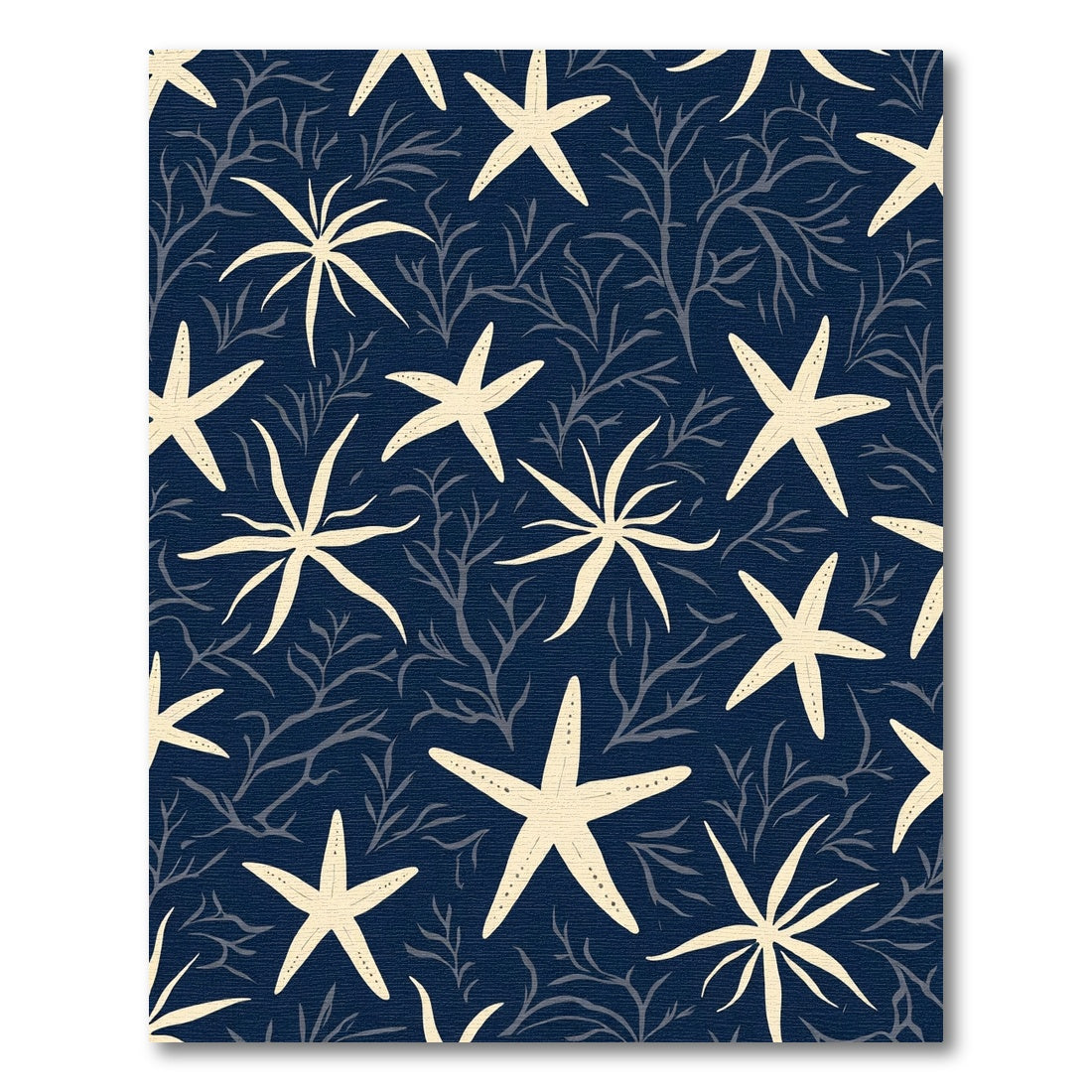 Cream Starfish Upon Navy Coral Rug